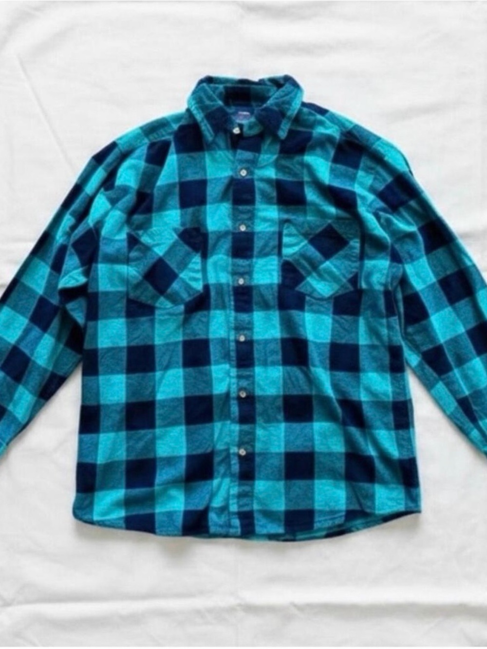 Saugatuck Dry Goods Teal Plaid Flannel Shirt Mens Medium